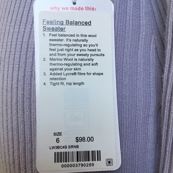 NWT SRNB LULULEMON FEELING BALANCED SWEATER 6 or 8 - Picture 4 of 8